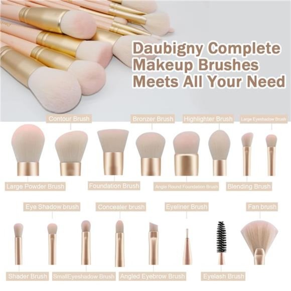 Makeup Brushes,16Pcs Silver Premium Synthetic Makeup Brush Set with Professional - Picture 4 of 7